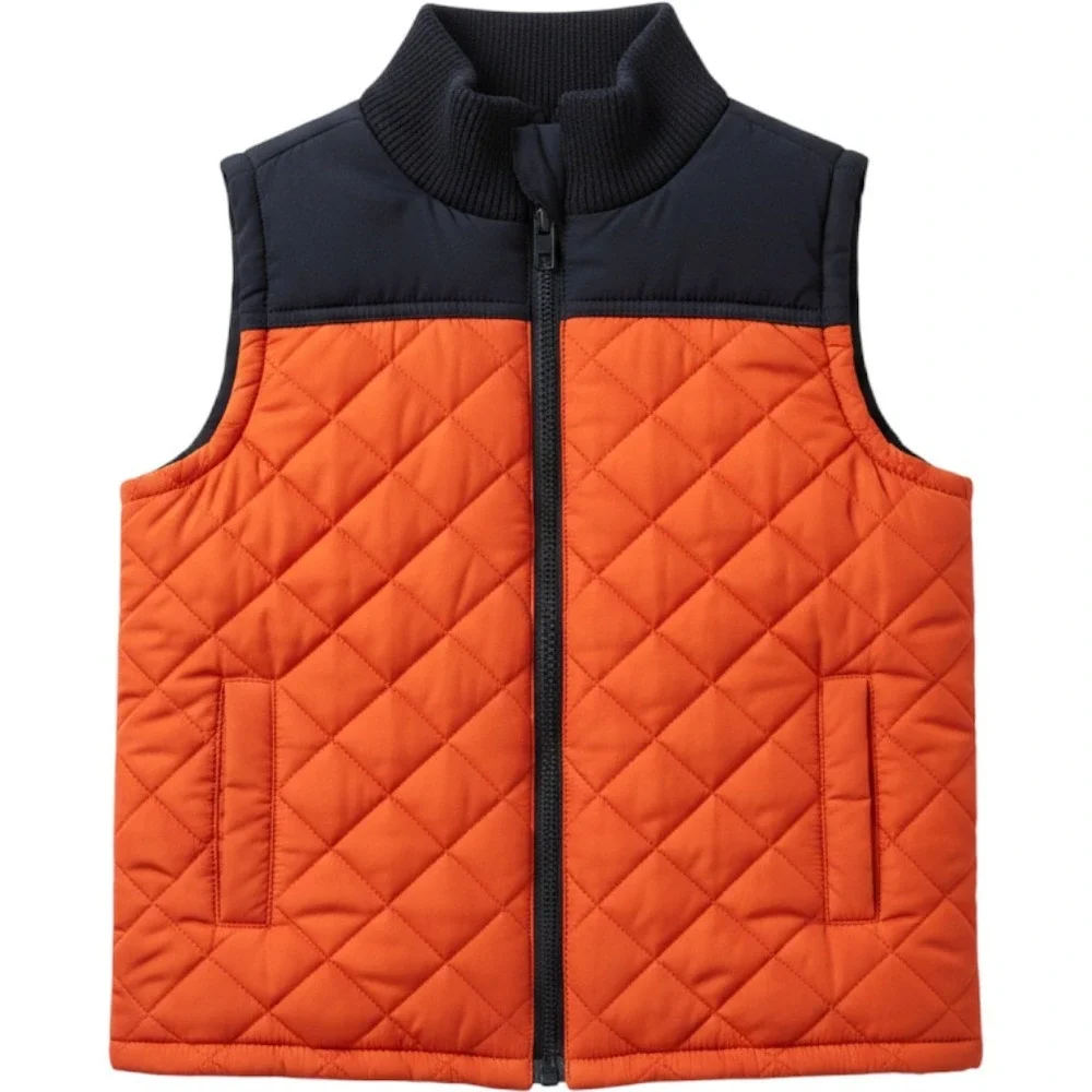 Gymboree Kids Quilted‎ Puffer Vest Orange Navy Blue Colorblock Full Zip Size XS